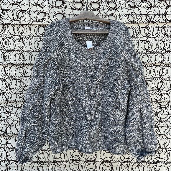 Gap gray white chunky knit fisherman weave sweater wool blend LARGE NWT - Picture 1 of 6